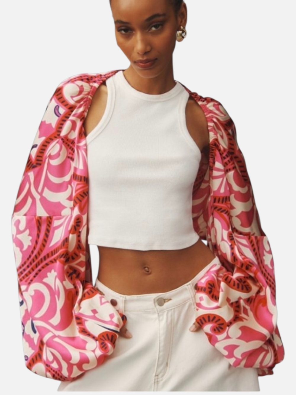 Anthropologie Mare Mare Soft Bubble Shrug OS Pink Abstract Balloon Slv Retro Mod